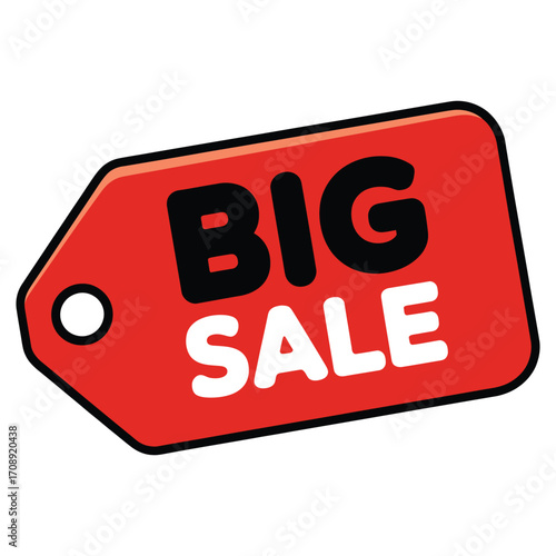 A red tag with the words big sale, perfect for advertising campaigns and promotional materials to attract customers