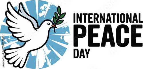 International Peace Day Icon – Dove with Olive Branch and Globe for Global Unity, Nonviolence, and Cultural Awareness Themes