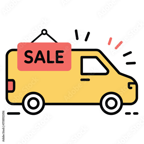 Sale van icon this vector graphic represents a mobile shop or delivery service offering special discounts and promotions