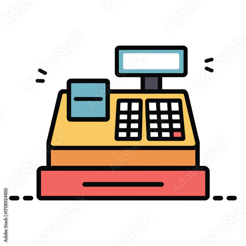 Illustration of a cash register, symbolizing financial transactions, retail sales, and pointofsale systems in a modern design