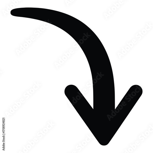Black arrow pointing down, indicating direction, navigation, or a downward trend with a simple and minimalist design