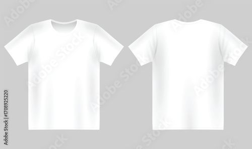 Men's white blank Realistic T-shirt template,from two sides, natural shape on invisible mannequin, for your design mockup for print, isolated on white background.	
