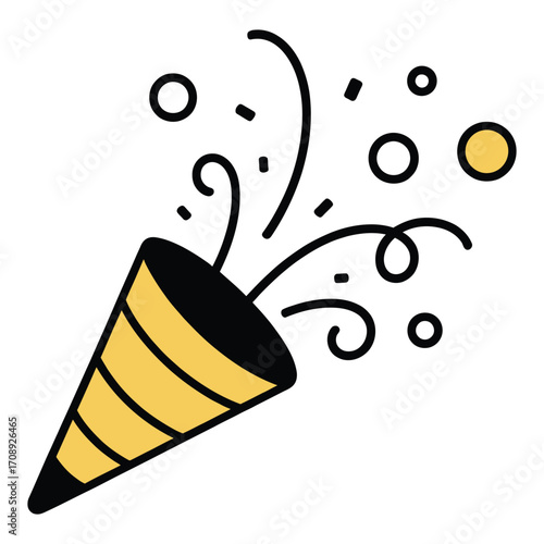 Party popper with confetti symbol of celebration, fun, and surprise for birthdays, graduations, or any festive event