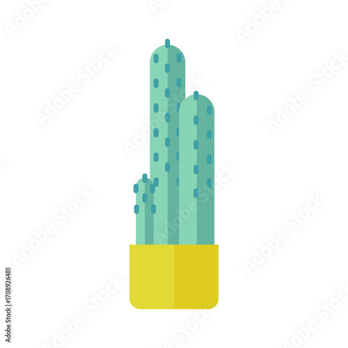 Illustration of a tall green cactus with blue dots in a yellow pot