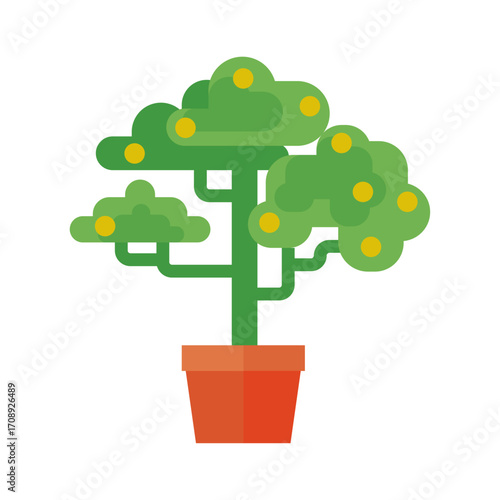 Potted citrus tree with fruit in a modern flat design vector illustration