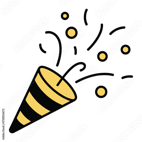Party popper with confetti symbol of celebration, fun, and surprise for birthdays, graduations, or any festive event