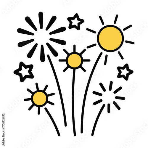 Illustration of fireworks perfect for festive designs, celebrations, and new years eve graphics with a touch of fun
