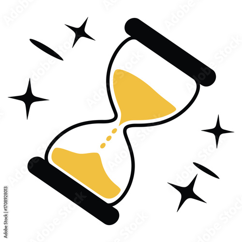 A sparkling hourglass with golden sand, , symbolizes the passage of time, deadlines, and the fleeting nature of moments, perfect for time management concepts
