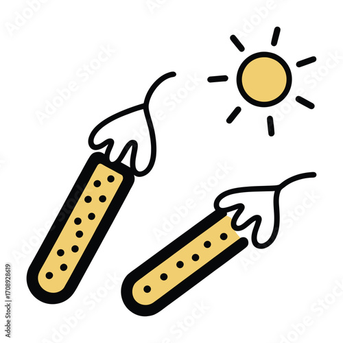 Two delicious churros with a sprinkle of sugar and a warm sun, perfect for a sweet treat or a festive celebration