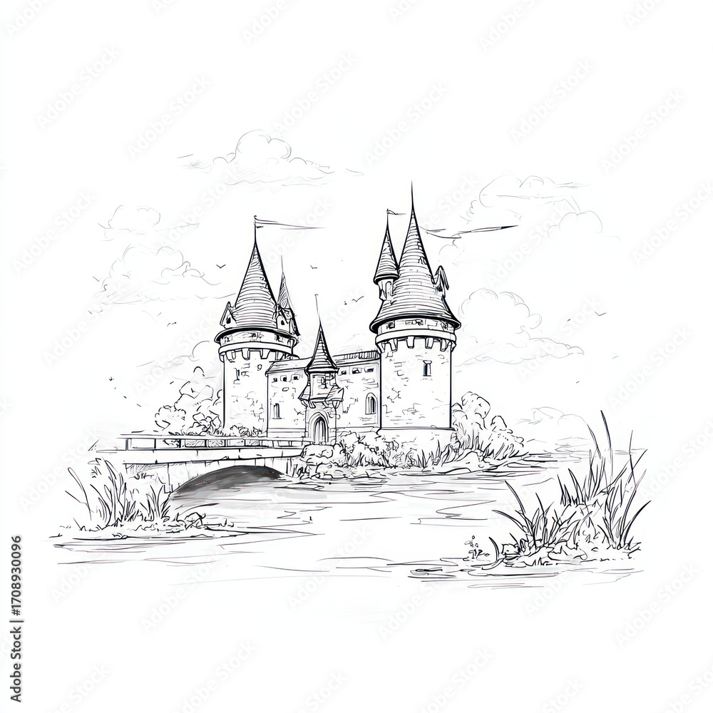 Obraz premium Medieval castle drawing