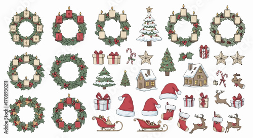 Christmas icon christmas wreath advent candle holiday decoration vector illustration clip art festive design element set vector