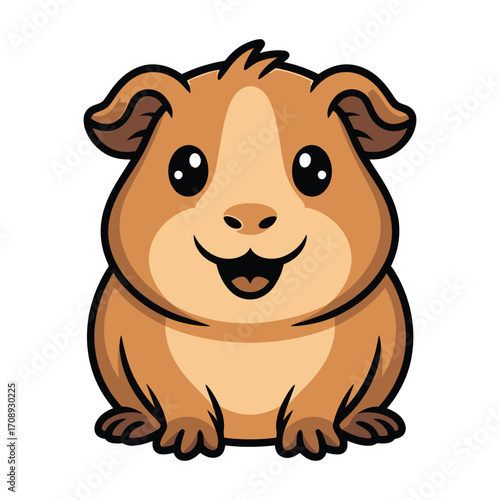Adorable guinea pig cartoon illustration, showcasing its cute face, small ears, and tiny paws, perfect for childrens books and educational materials