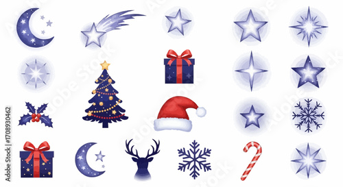 Christmas icon download christmas vector icons set with tree gift star santa hat snowflake moon candy cane and reindeer art free vector