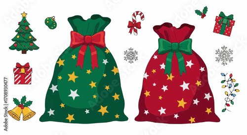 Christmas icon christmas gifts santa sack present holiday season celebration xmas eve new year party decoration festive vector