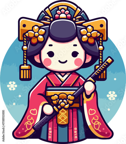 icon_logo_symbol_Cute_Smiling_Japanese_Girl_Cartoon_Character_Wearing_Traditional
