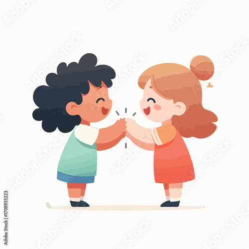 Children clapping with a simple and minimalist flat design using a white background