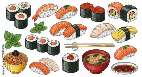 Delicious Sushi Design Colorful Assortment of Japanese Cuisine