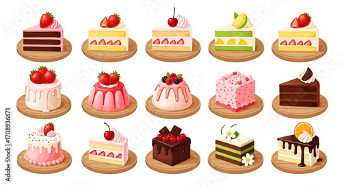 A delightful collection of cake designs, perfect for culinary inspiration and sweet treat illustrations