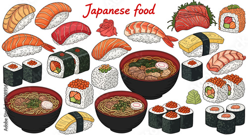 Japanese Food Design A Delicious Collection of Sushi and Noodle Illustrations