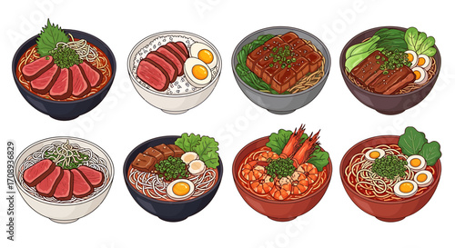 Collection of delicious Asian food design illustrations