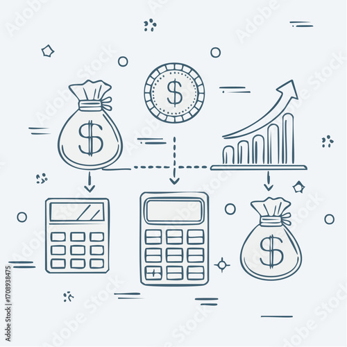 Financial Growth Calculation Budgeting, Accounting, and Investment Illustration
