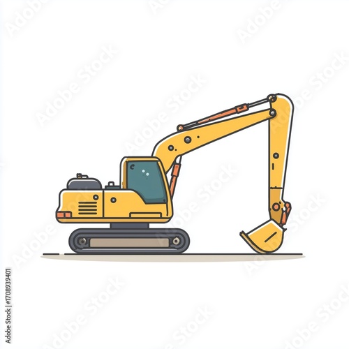 Cartoon - Style Yellow Excavator Illustration for Children's Education, Construction - Themed Design, Engineering Materials