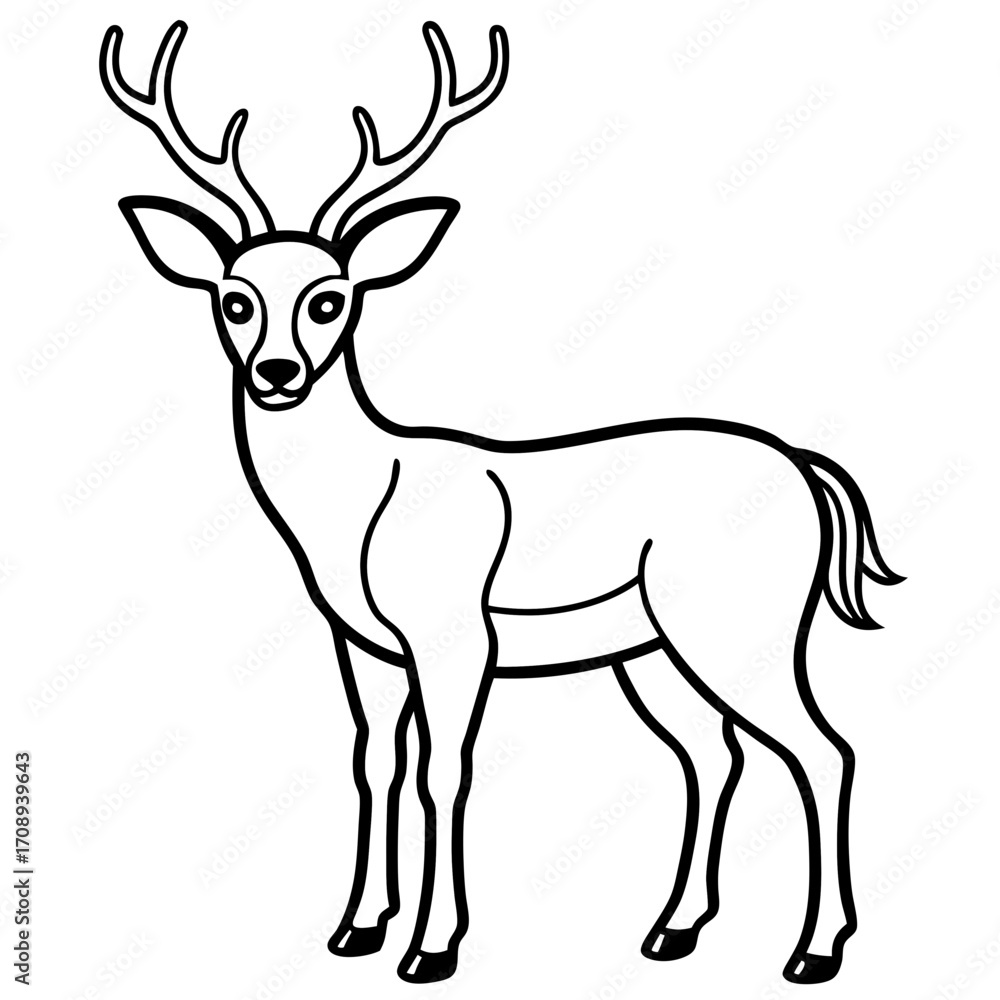 Fototapeta premium A majestic stag with large antlers depicted in a clean black and white silhouette style isolated on white background