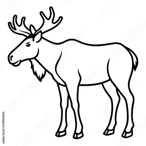 A majestic moose with large antlers depicted as a clean black silhouette isolated on white background