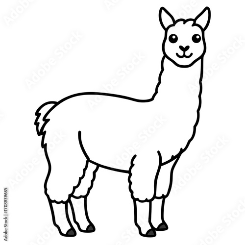 Cute cartoon llama standing profile view with a friendly expression isolated on white background silhouette