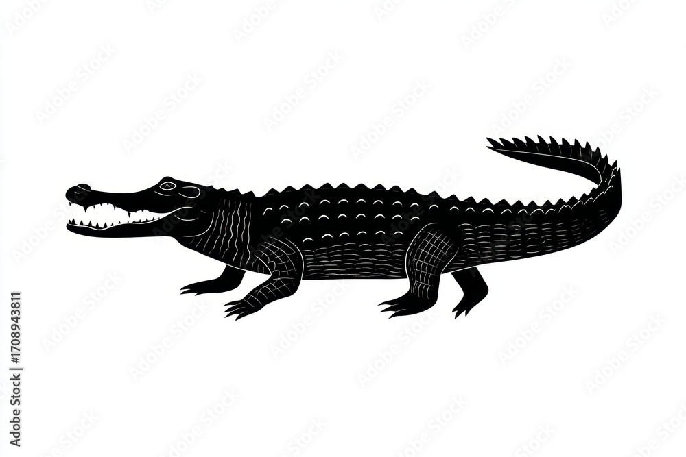 Fototapeta premium Silhouette illustration of a crocodile on white background