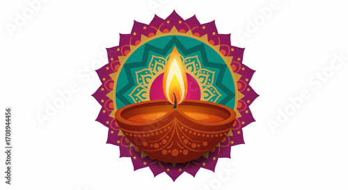 Colorful Diwali mandala lamp vector