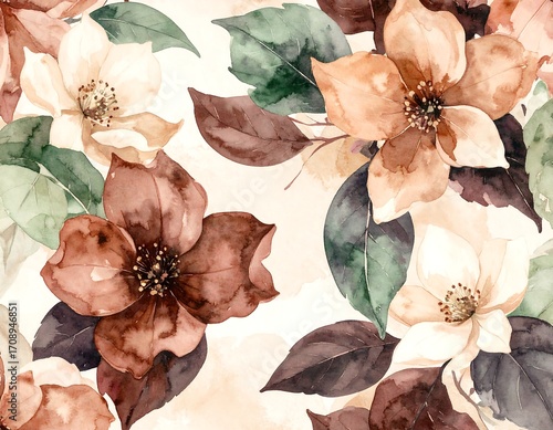 Floral watercolor pattern, muted tones