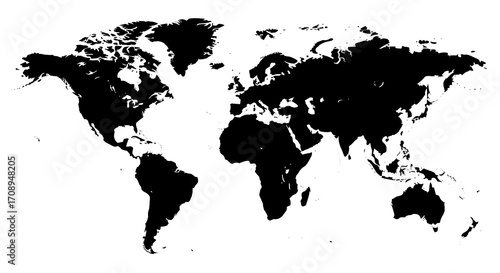 World Map Silhouette in Black and White Global Representation