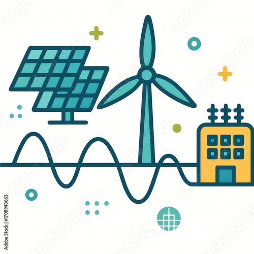 Renewable energy innovation represented through solar panels wind turbines and a modern power grid symbolizing sustainable future solutions for ecological impact and energy transition strategies