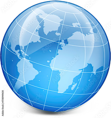 Blue Transparent Globe Illustration for Global Theme Design, Educational Materials, Tech Interface Elements
