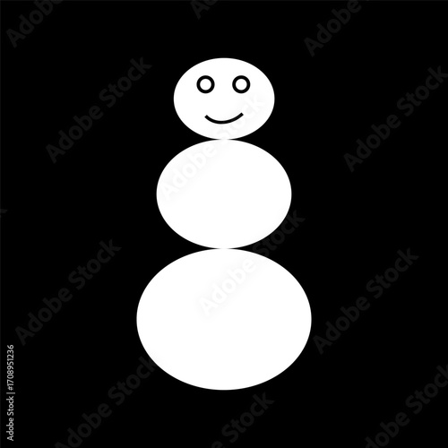 Snowman figure Vector. White body icon. Black background contrast. Minimalist winter symbol.