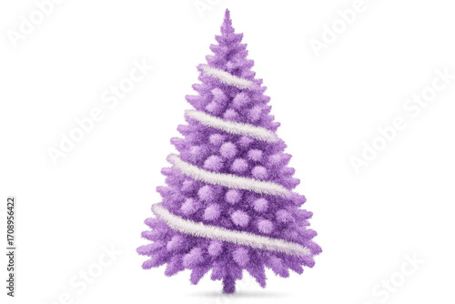 Purple christmas tree with white garland on transparent background