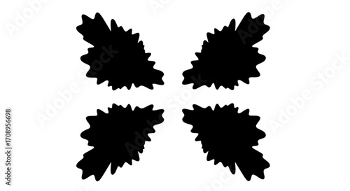 Geometric arrangement of four jagged shapes creating a symmetrical design pattern isolated