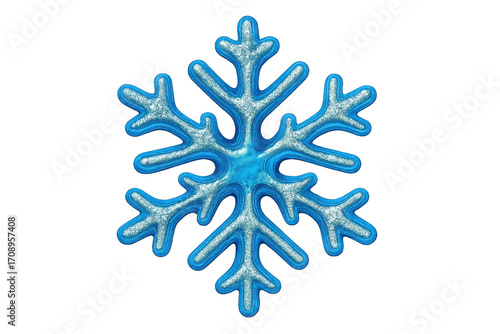 Glittering blue snowflake shining on transparent background