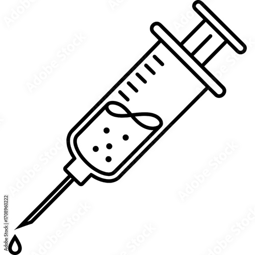 Medical Syringe Illustration A vector graphic of a syringe with a drop of liquid