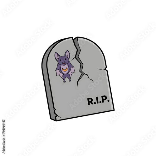 Cartoon Tombstone with Bat Illustration for Halloween