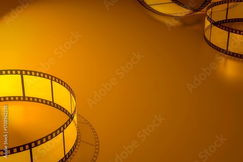 Warm Yellow Film Reel Background Image for Film - Themed Design, Retro Atmosphere Creation, Creative Materials