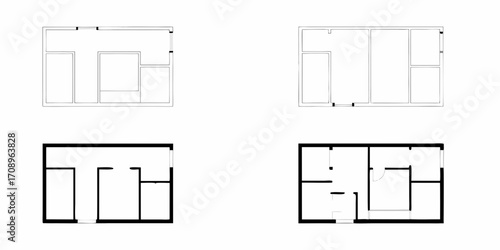 Comparison of two architectural floor plans showing simple room layouts and interior divisions