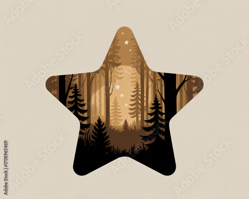 A star shaped forest with tall trees and a light background in the middle