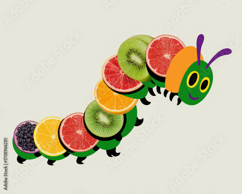 Caterpillar made of fruit isolated on white background, healthy eating concept
