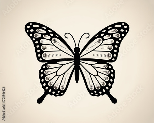 Butterfly with open wings isolated on white background, vector illustration