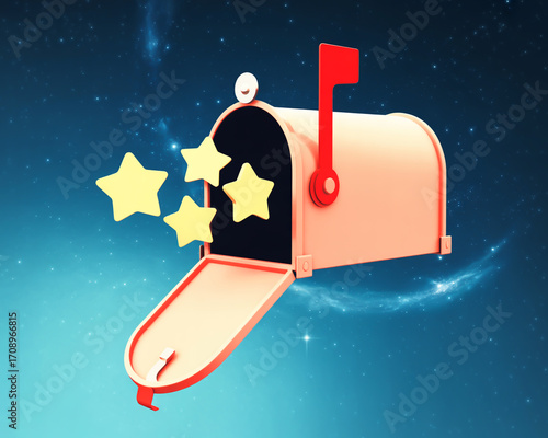 Mailbox with stars on a blue cosmic background with galaxy elements