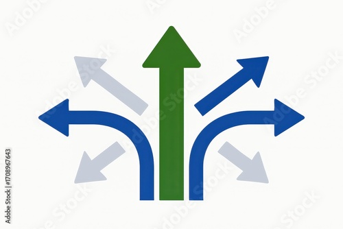 Dynamic directional arrows representing choices and pathways emphasizing decision making in business strategy and innovation demonstrating the complexity of modern problem solving