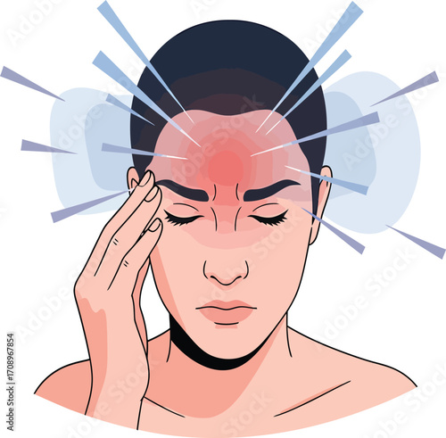 Vector, illustration, woman having a headache, health, poster, hospital,