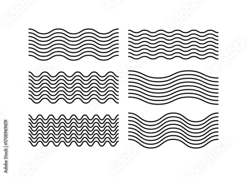 Geometric wave lines set. Black and white vector collection for various design projects